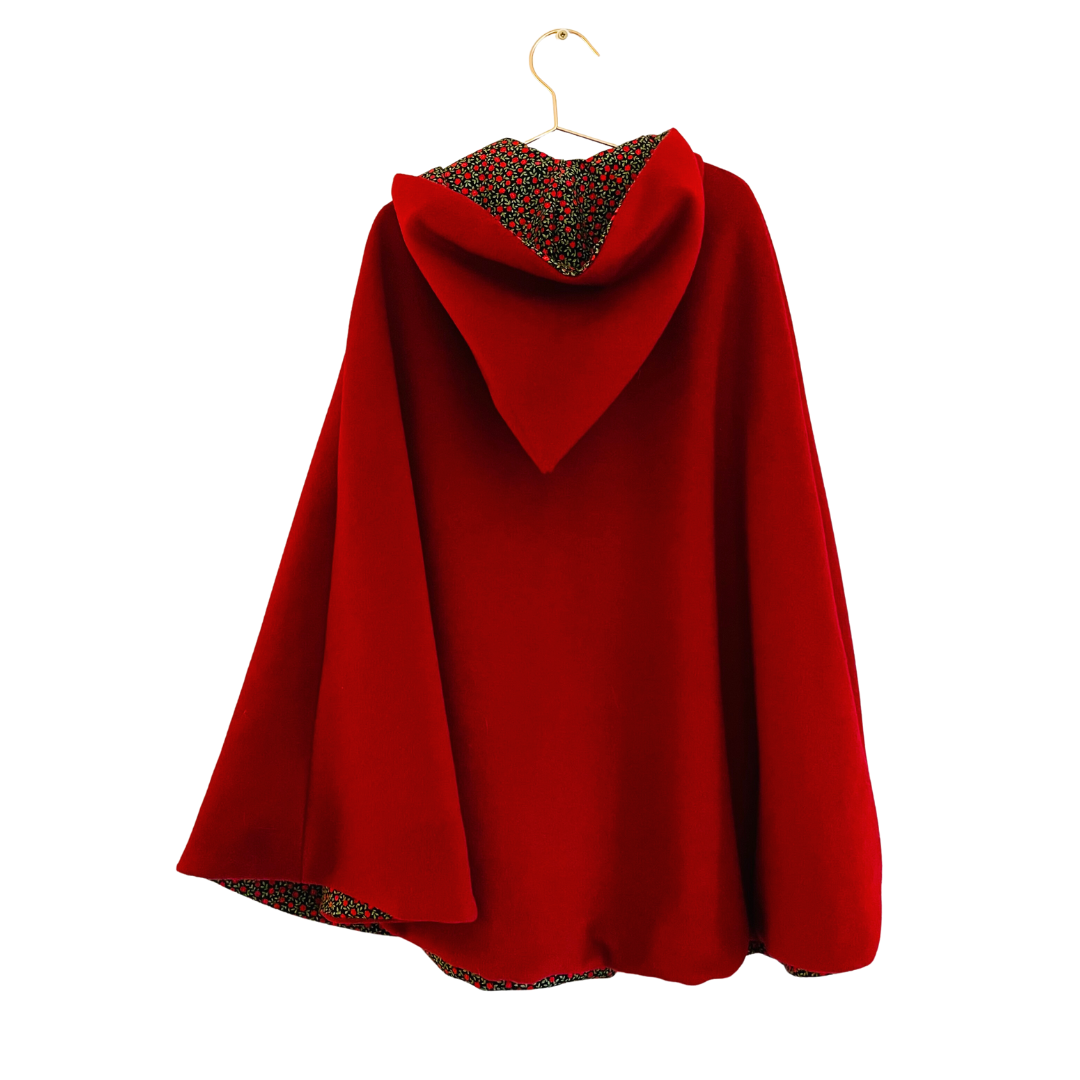 Red cape with floral lining