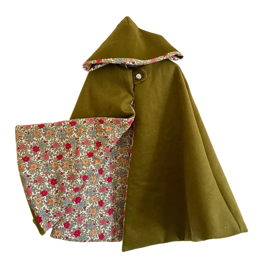 Green cape with floral lining